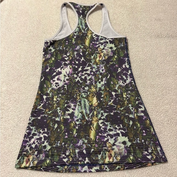 Lululemon Cool Racerback Tank Top Green Purple Floral Sport White Multi Print - Picture 5 of 10